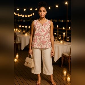 Boho Chic Linen 2XL Sleeveless Paisley Pullover Tunic Top